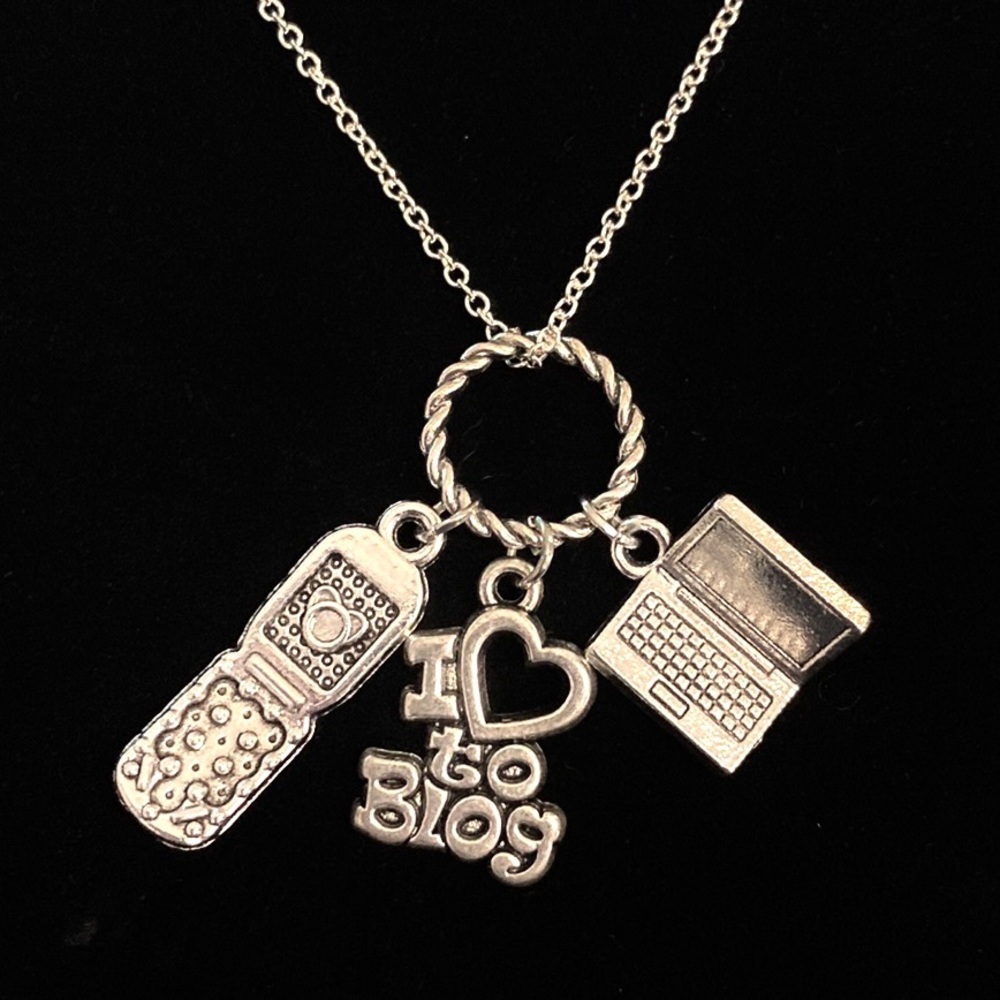 Blogger Charm Necklace I Love To Blog Laptop Cell Phone
